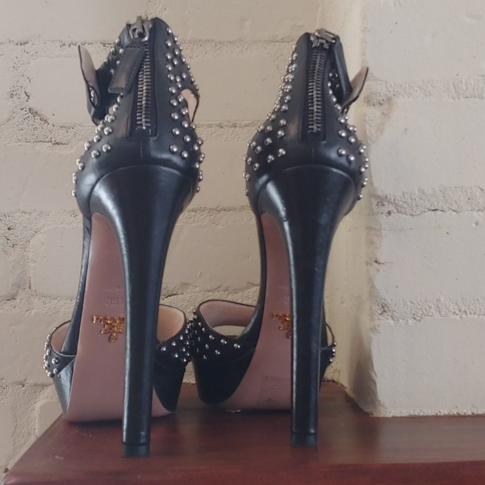 Prada studded peep toe stiletto sandals - Picture 3 of 4